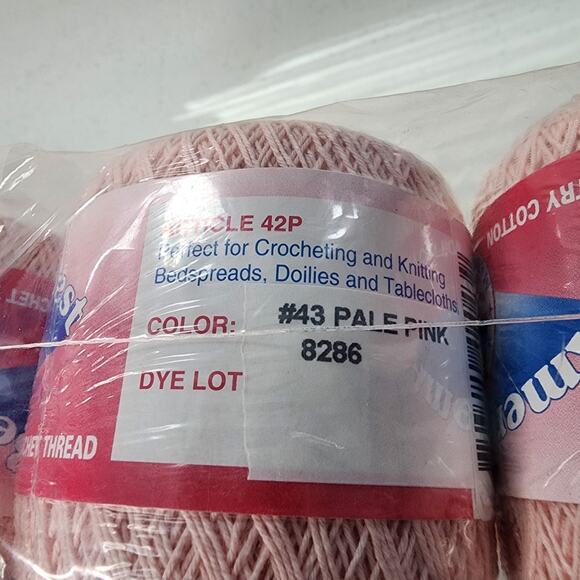 6 Rolls Pale Pink #43 100% Cotton Size 10 Crochet Thread America's Best 150 Yd - Picture 2 of 3